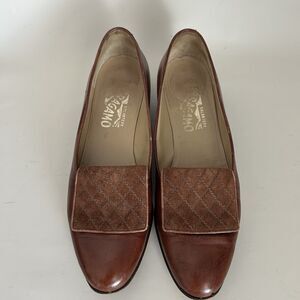 Salvatore Ferragamo Women's Brown Leather Quilted Suede Accent Pumps Size 6.5 AA